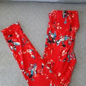 New Lularoe Red Abstract Floral Leggings OS